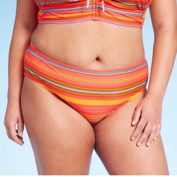 NWT Wild Fable Size 2X Orange Striped Multicolored Bikini Swim Bottom Hipster - Picture 1 of 7